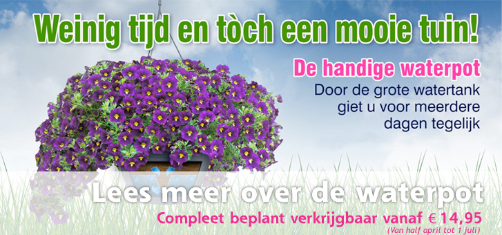 De handige waterpot is verkrijgbaar bij De Bruijn Groencentrum